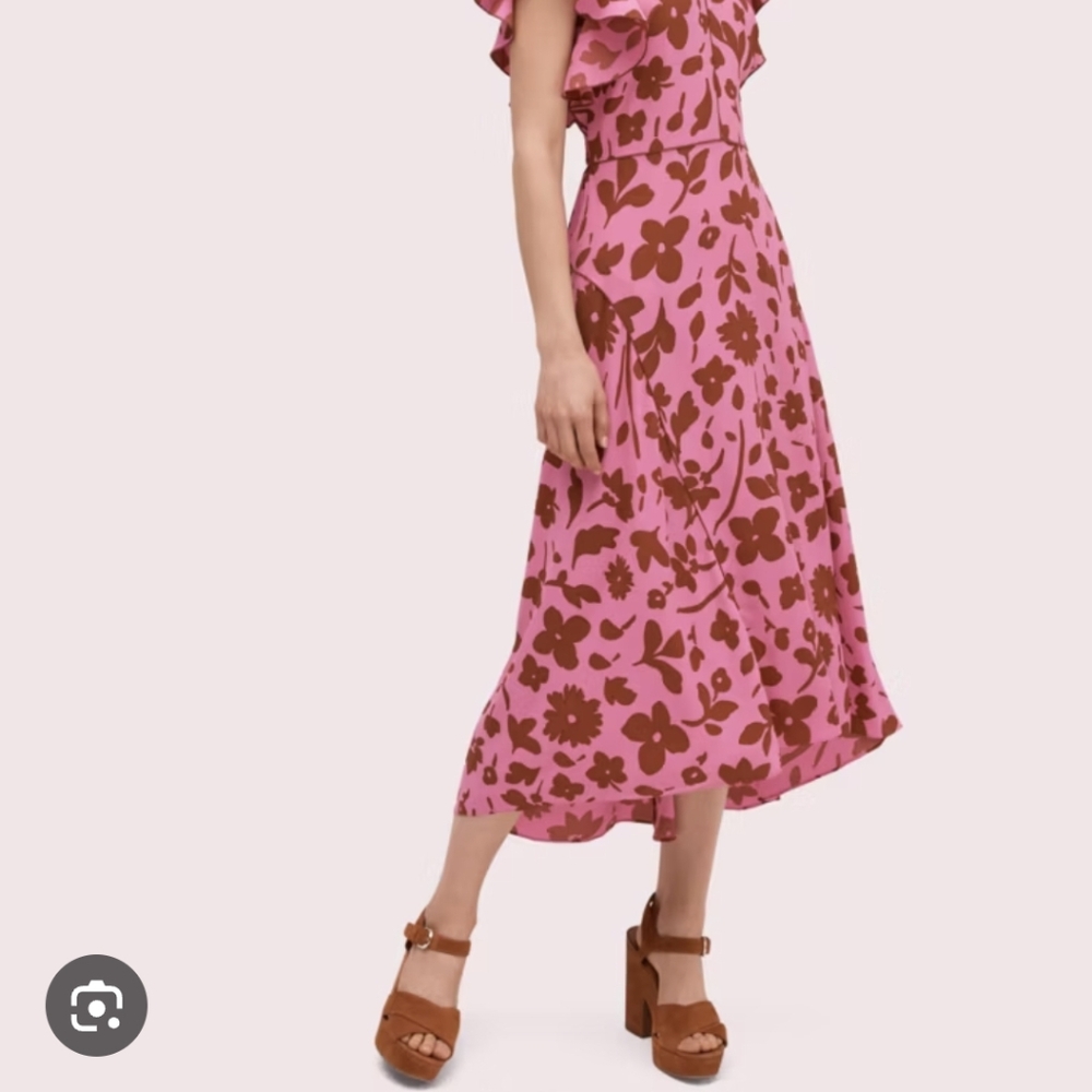 Kate Spade Midi Dress 12 Splash Flutter Sleeve Dress